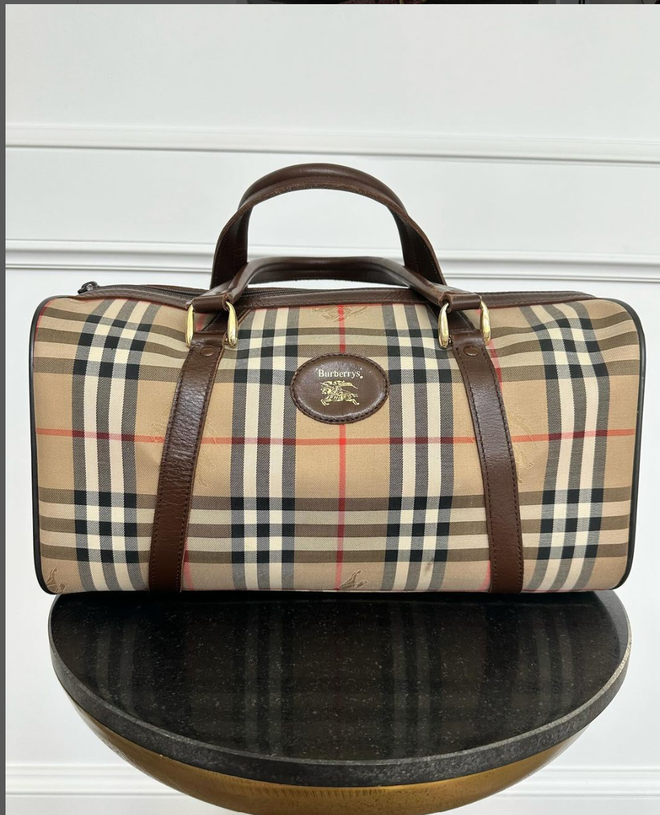 Burberry Nova Check Leather Travel Boston Bag - Beige — AluxuR